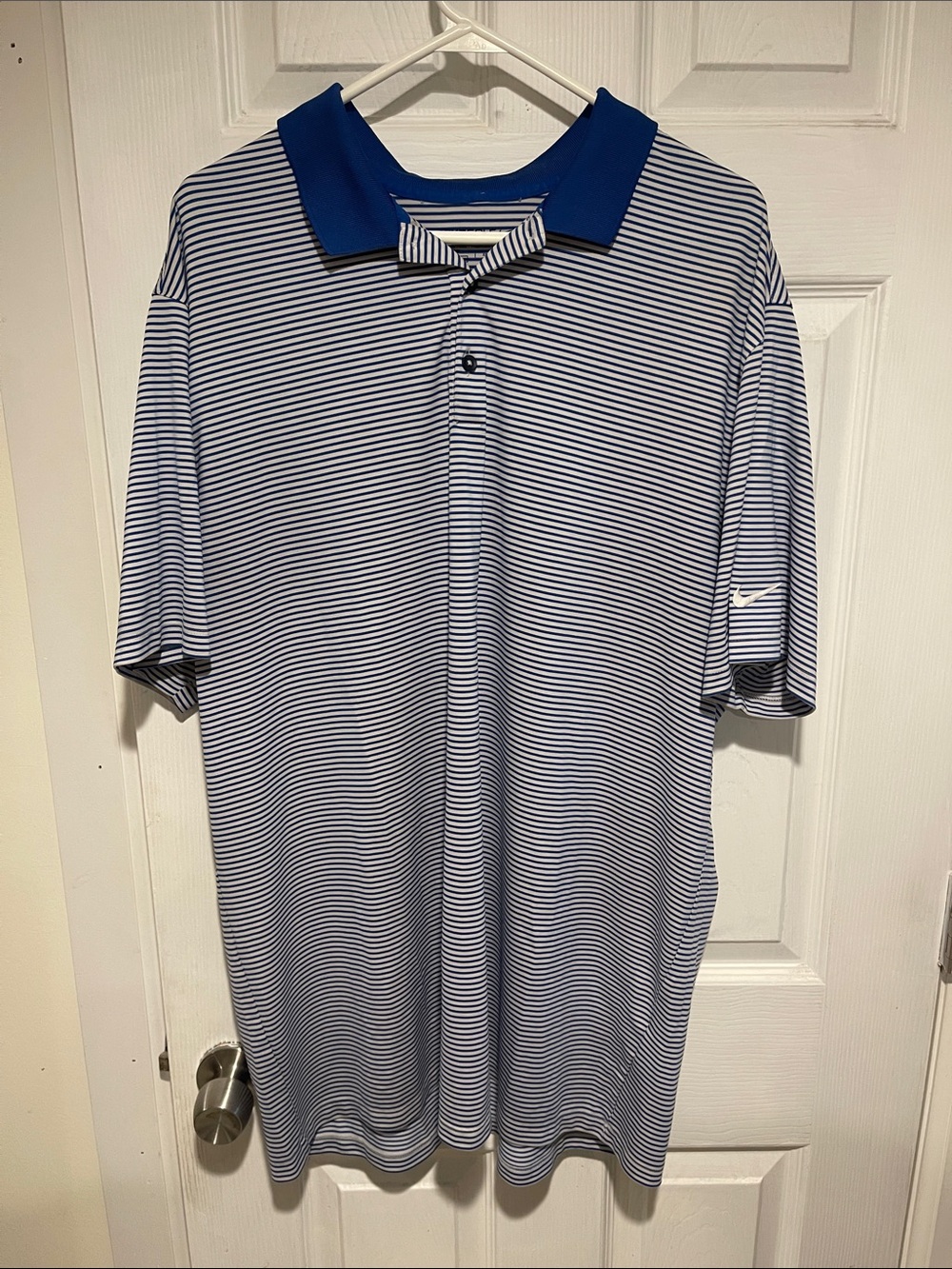 Nike Men's Light Blue and Royal Blue Striped Polo